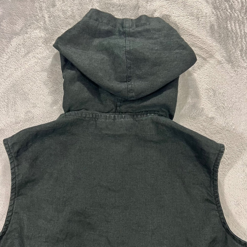 Bice by Sagharbor Linen Hooded Top Womens Large Black Sleeveless Vest Casual Fit - Picture 10 of 11